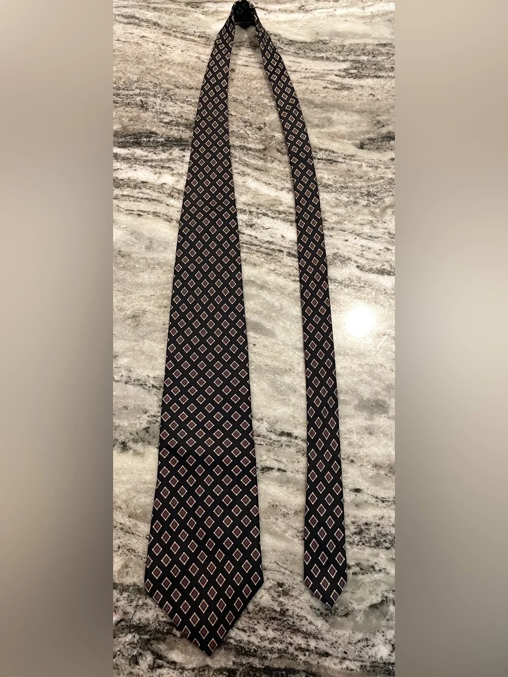 Vintage Hardy Amies Savile Row London Silk Necktie – Navy Geometric Medallion